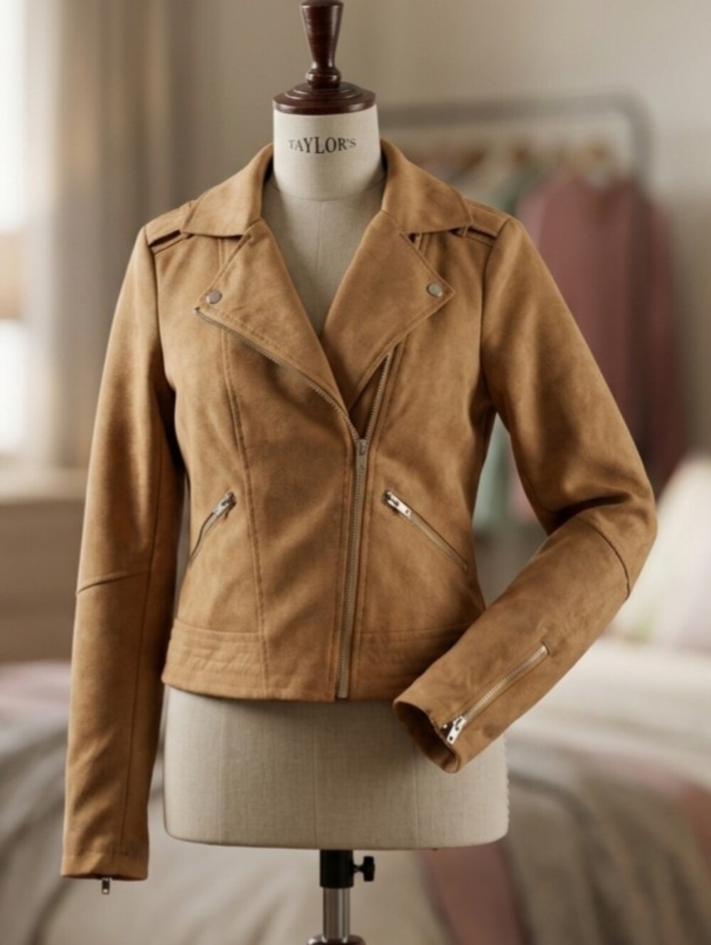 🤎 a.n.a Faux Suede Asymmetrical Moto Jacket Camel Tan Size S